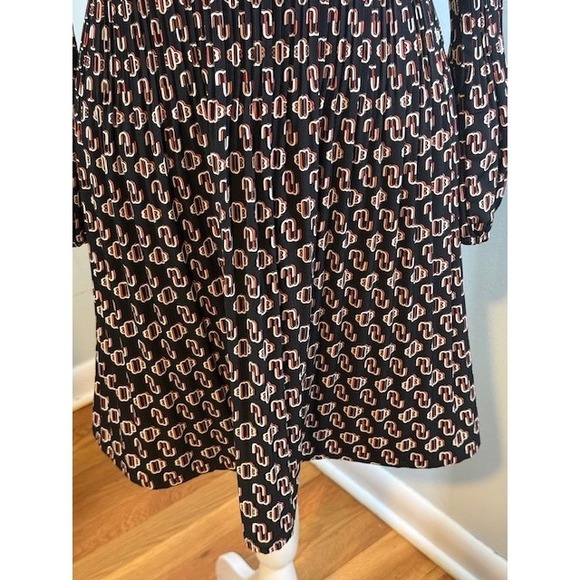 Maje Rockinala Monogram M Print Pleated Mini Dress 34 US 2 Balloon Sleeve - Picture 5 of 14